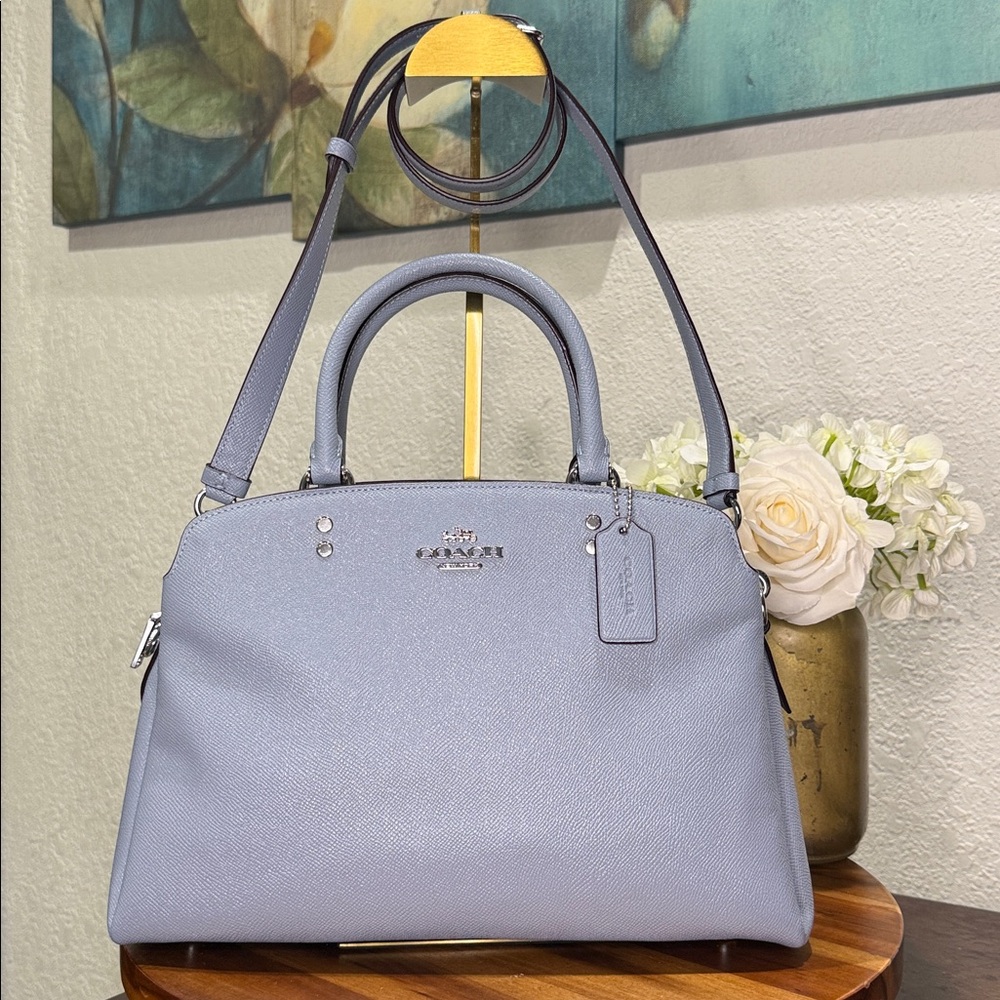 COACH Lillie Carryall Satchel In Light Blue Cross grain Leather NWOT